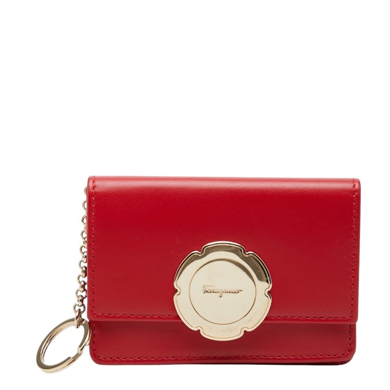 サルヴァトーレフェラガモ フラワーモチーフ 二つ折り財布 レッド レザー レディース Salvatore Ferragamo 【中古】