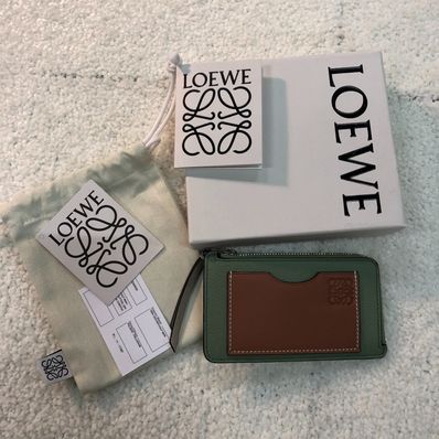 LOEWE Coin Cardholder In Soft Grained Calfskin "Rosemary/Tan"