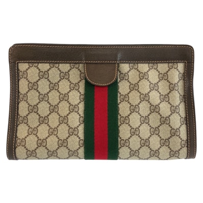 美品 GUCCI グッチ ヴィンテージ シェリーライン ベージュ ブラウン GGスプリームキャンバス レザー/ クラッチバッグ セカンドバッグ 603274 【中古】