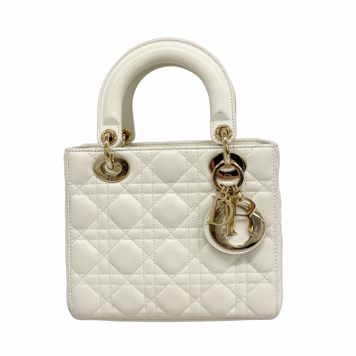 ★最終価格【6ce6013】クリスチャンディオール ハンドバッグ カナージュ レディディオール レザー ホワイト シャンパンゴールド金具【中古】レディース