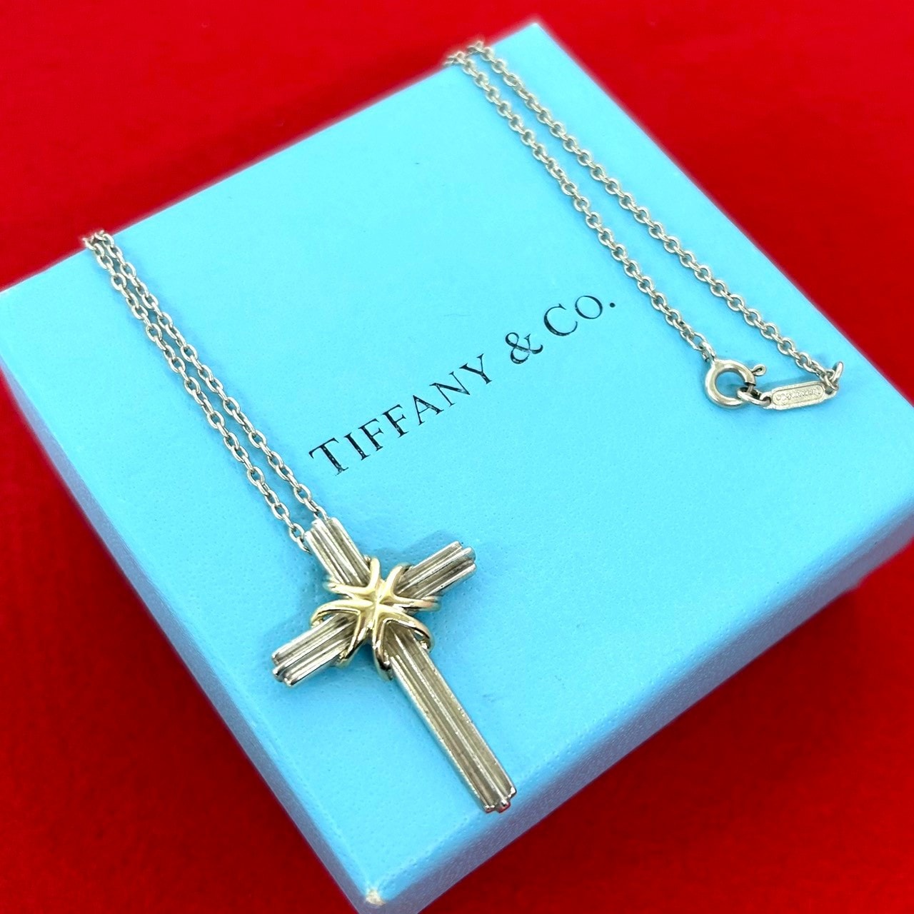 TIFFANY&Co. ティファニー シグネチャー クロス ネックレス シルバー925 K18イエローゴールド ネックレス シルバー
 30168