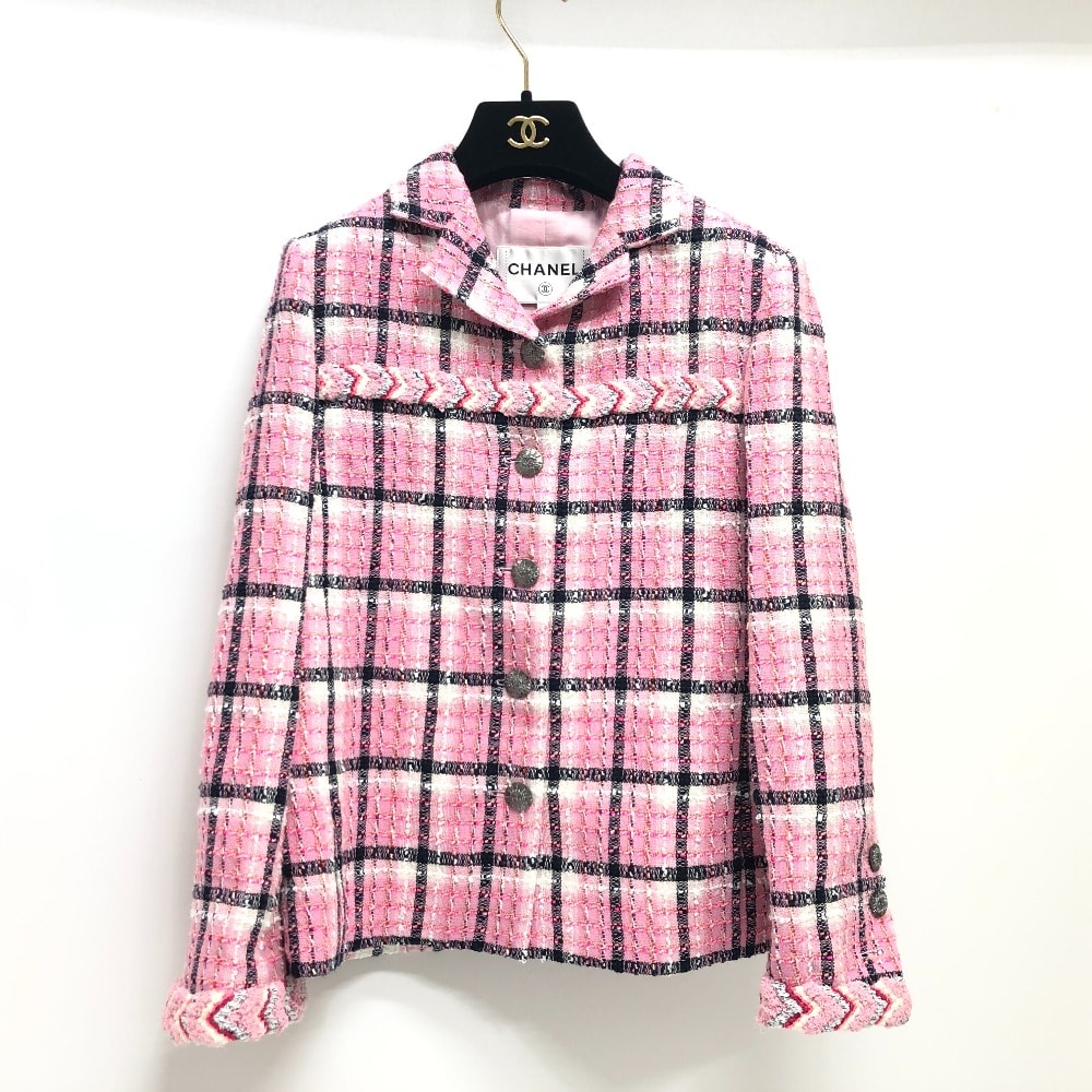 シャネル CHANEL ココマークボタン P77302 24S アパレル トップス アウター 長袖 ジャケット スーツ ジャケット ツイード ピンク 美品
