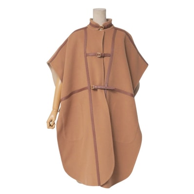 ■美品■BURBERRY バーバリー コート サイズXS/S ケープコート レザートリム ブランド古着【中古】20251231/RA7061