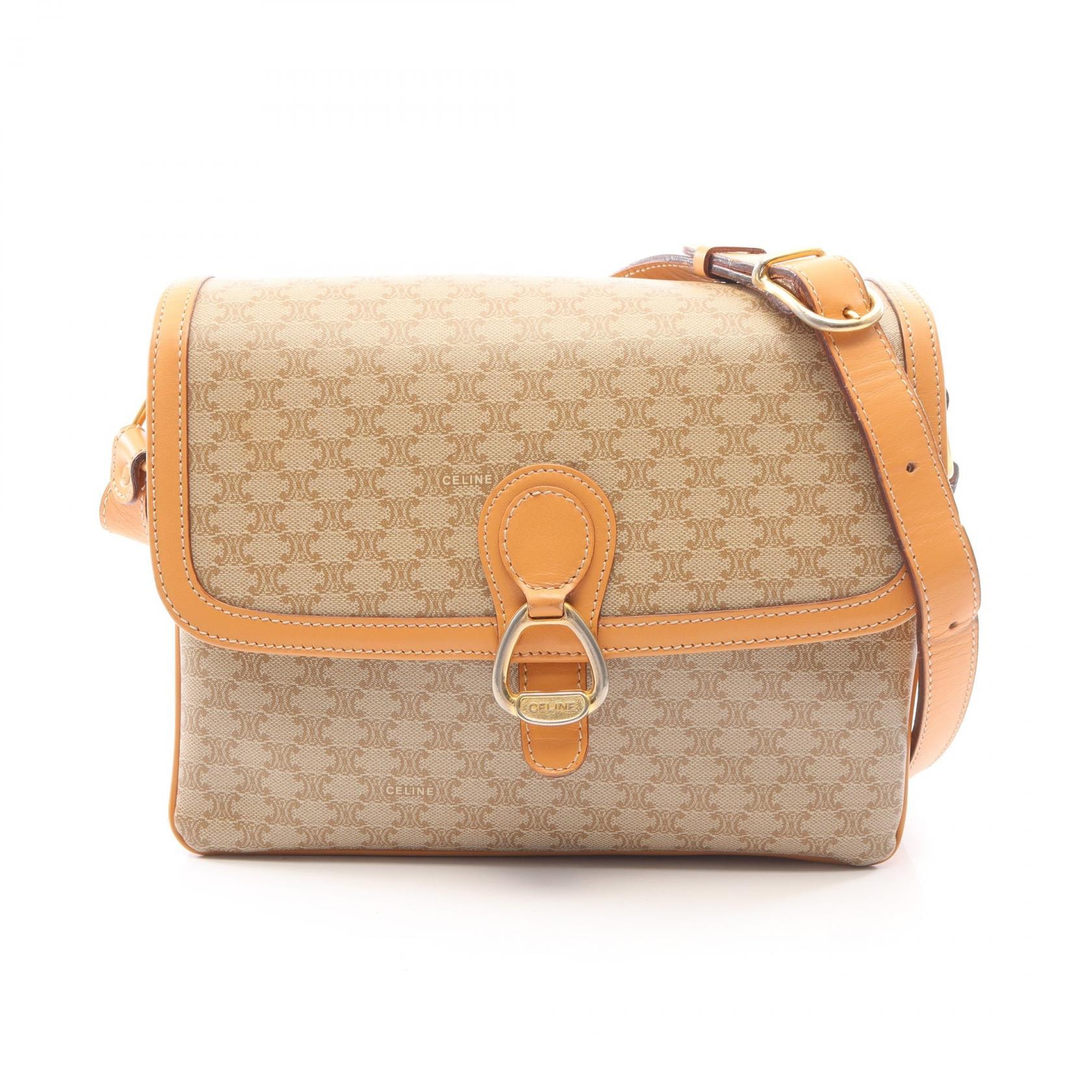 セリーヌ CELINE マカダム ショルダーバッグ バッグ PVCコーティングキャンバス レザー レディース ベージュ系 / ブラウン系 【中古】