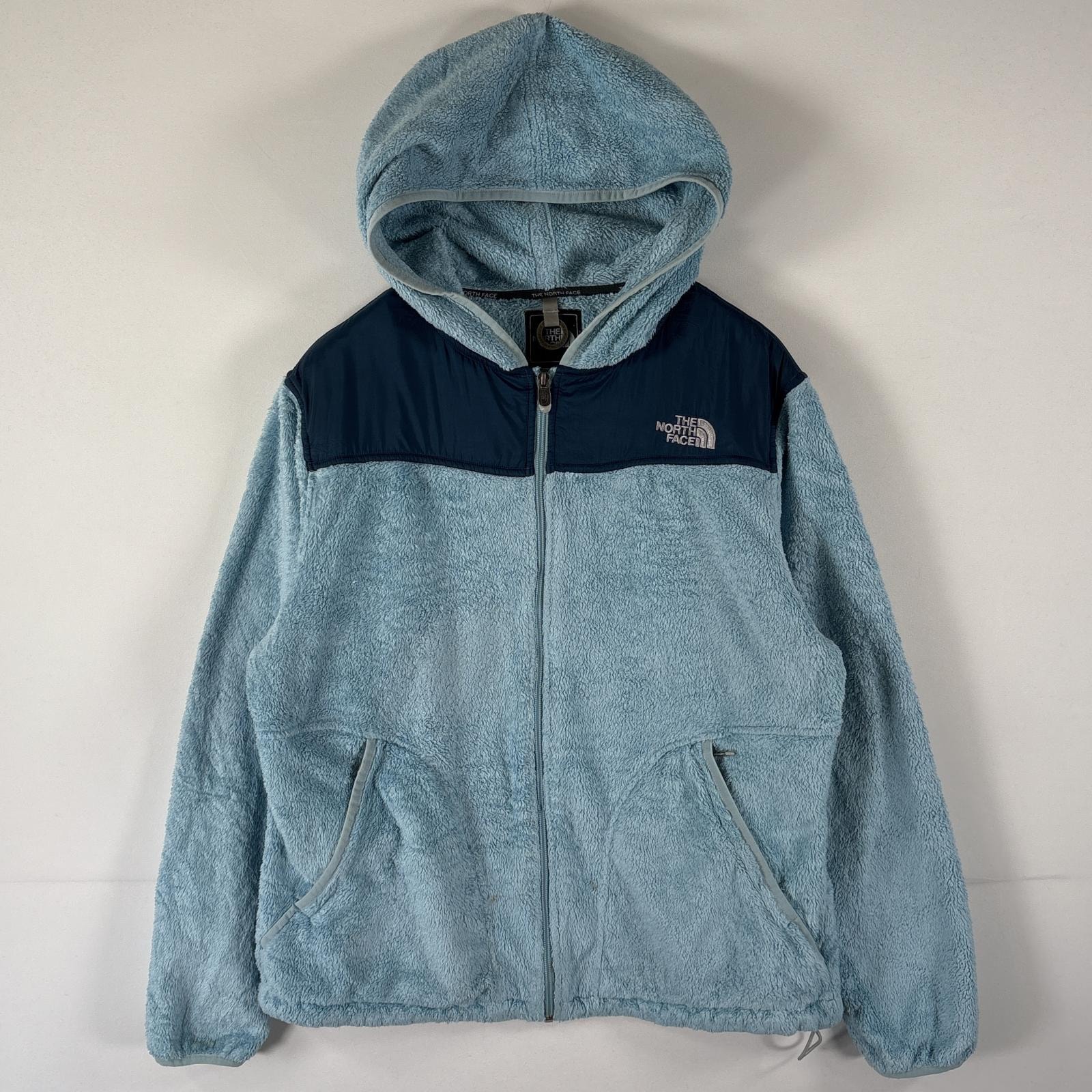 古着 ザ・ノースフェイス THE NORTH FACE フルジップフリースジャケット パーカー ツートンカラー ワンポイント XL 水色 レディース