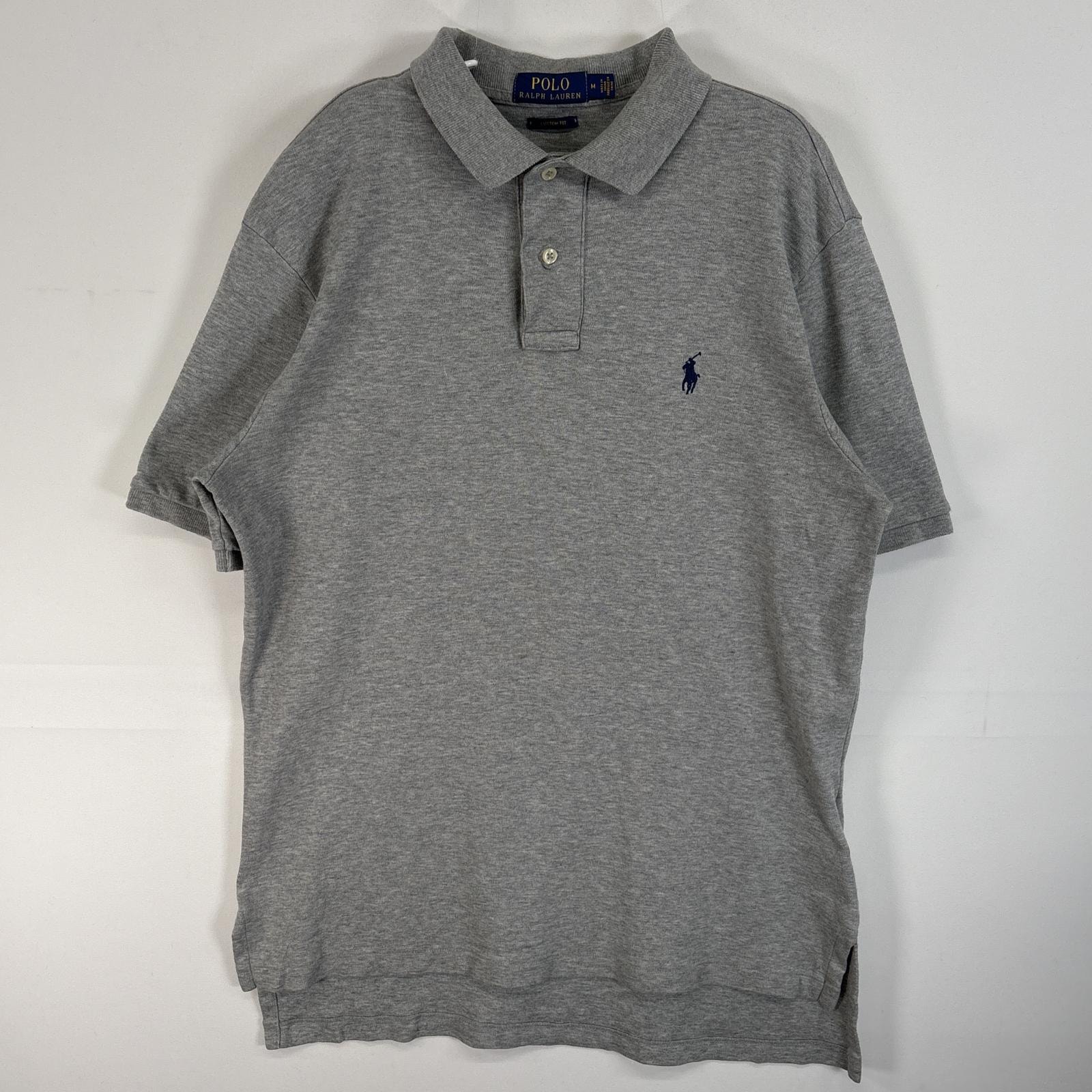 古着 ポロ・ラルフローレン POLO RALPH LAUREN 半袖 ポロシャツ ロゴ 刺繍 2ボタン M  グレー 無地 メンズ