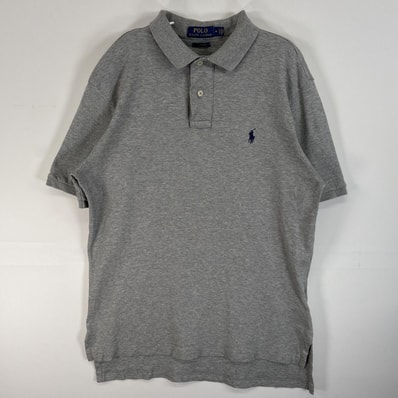 古着 ポロ・ラルフローレン POLO RALPH LAUREN 半袖 ポロシャツ ロゴ 刺繍 2ボタン M グレー 無地 メンズ
