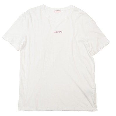 【美品】 ヴァレンチノ カットソー ロゴプリント ワンポイント 半袖Tシャツ メンズ ホワイト レッド XL Valentino