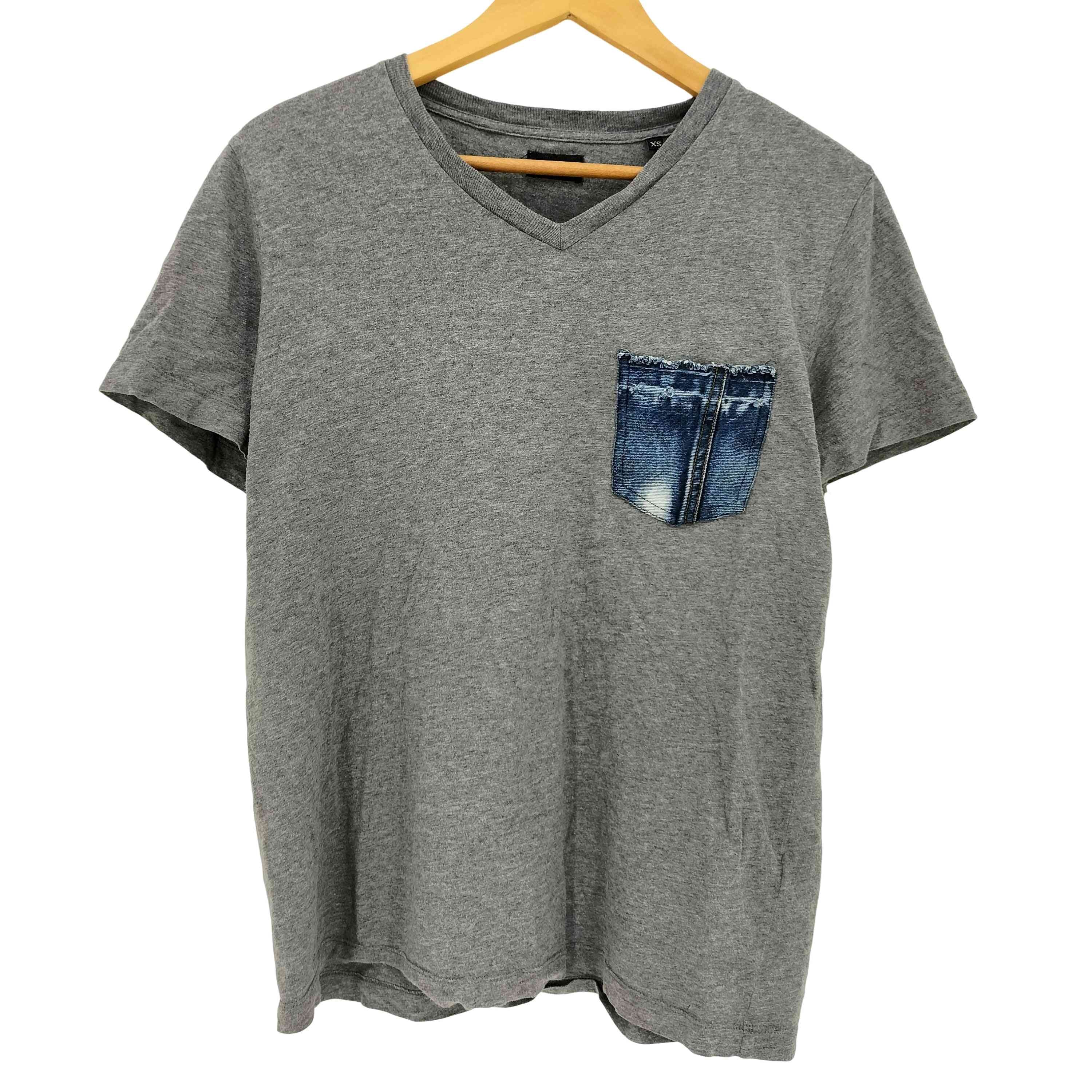 デニム切替 Vネック S/S Tシャツ【1143072872317】