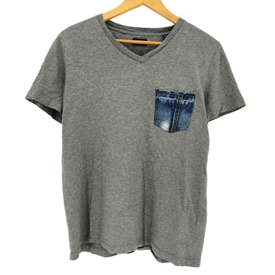デニム切替 Vネック S/S Tシャツ【1143072872317】