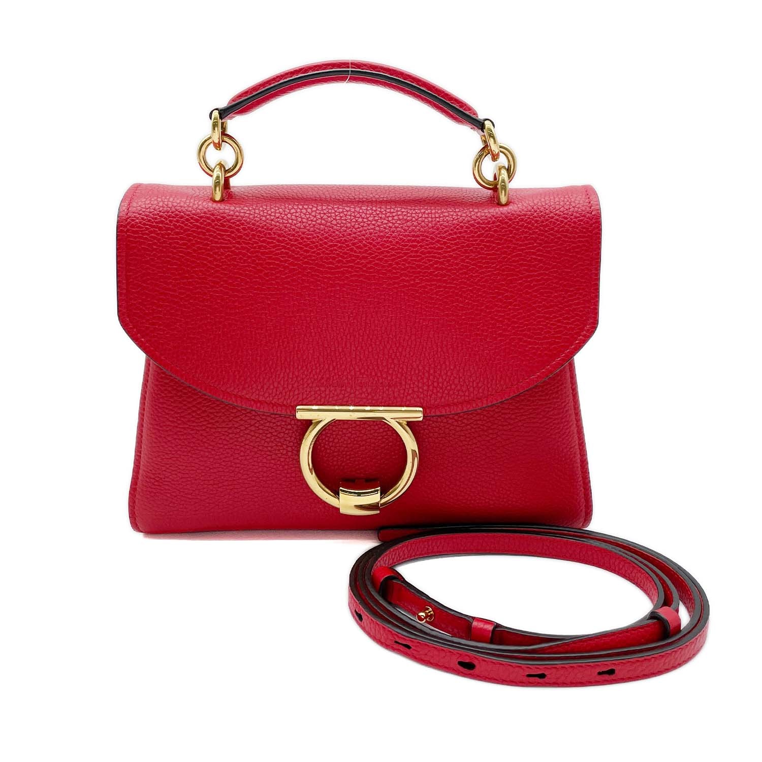 Salvatore Ferragamo サルヴァトーレフェラガモ マーゴット 2WAY ショルダーバッグ
 レザー レッド レディース
 【中古】