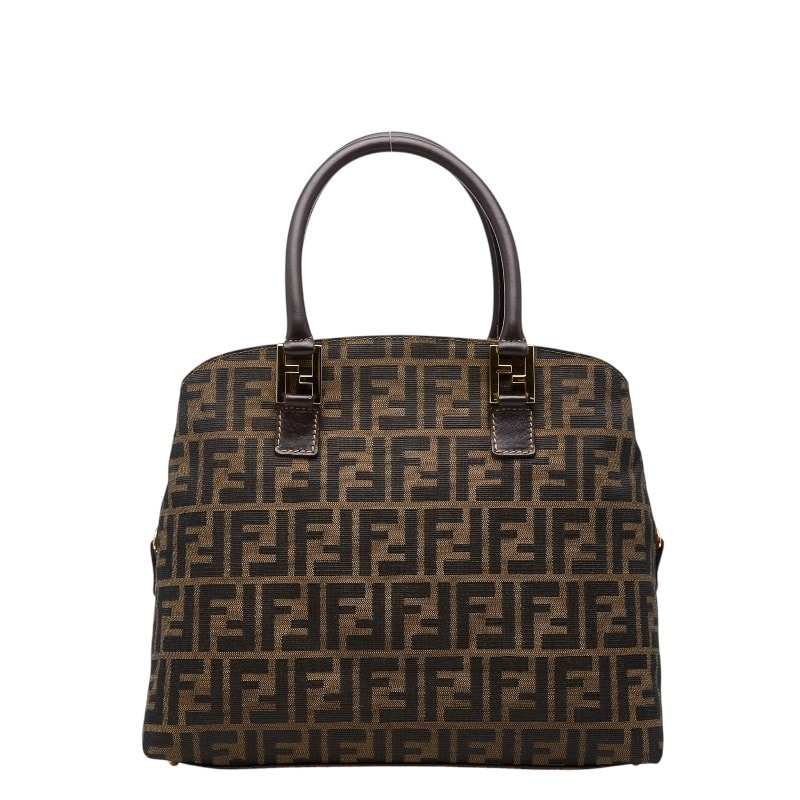 フェンディ ズッカ ハンドバッグ ベージュ ブラック キャンバス レディース FENDI 【中古】