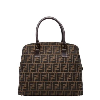フェンディ ズッカ ハンドバッグ ベージュ ブラック キャンバス レディース FENDI 【中古】