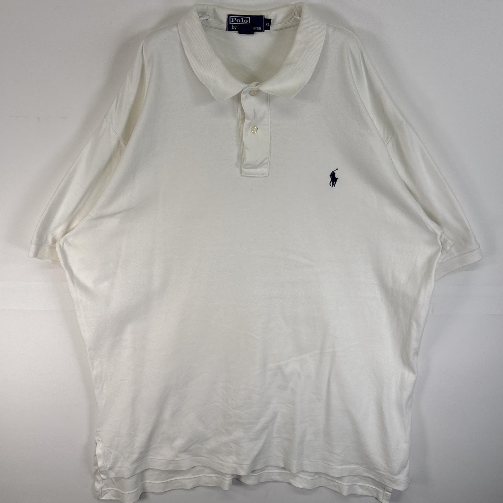 古着 90's/90年代 ポロバイラルフローレン Polo by Ralph Lauren 半袖 ポロシャツ ロゴ 刺繍 大きいサイズ 2ボタン XL  ホワイト 無地 メンズ