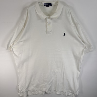 古着 90's/90年代 ポロバイラルフローレン Polo by Ralph Lauren 半袖 ポロシャツ ロゴ 刺繍 大きいサイズ 2ボタン XL ホワイト 無地 メンズ