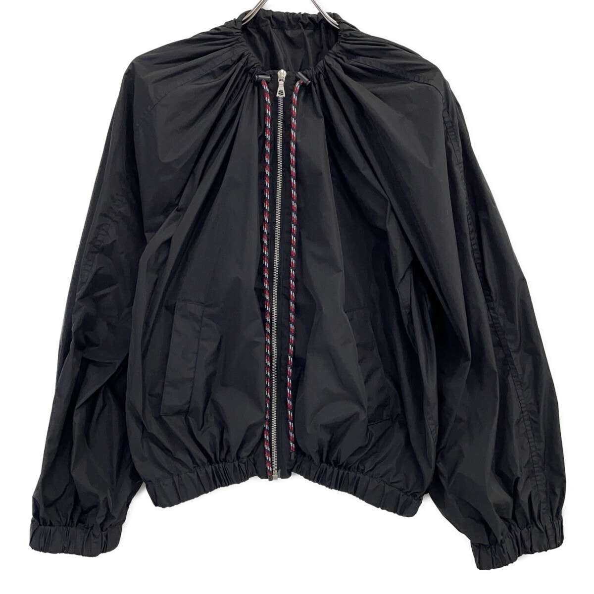 ドリスヴァンノッテン ブラック ナイロン ドローコード ギャザースリーブ ジップブルゾン SMALL