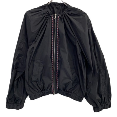 ドリスヴァンノッテン ブラック ナイロン ドローコード ギャザースリーブ ジップブルゾン SMALL