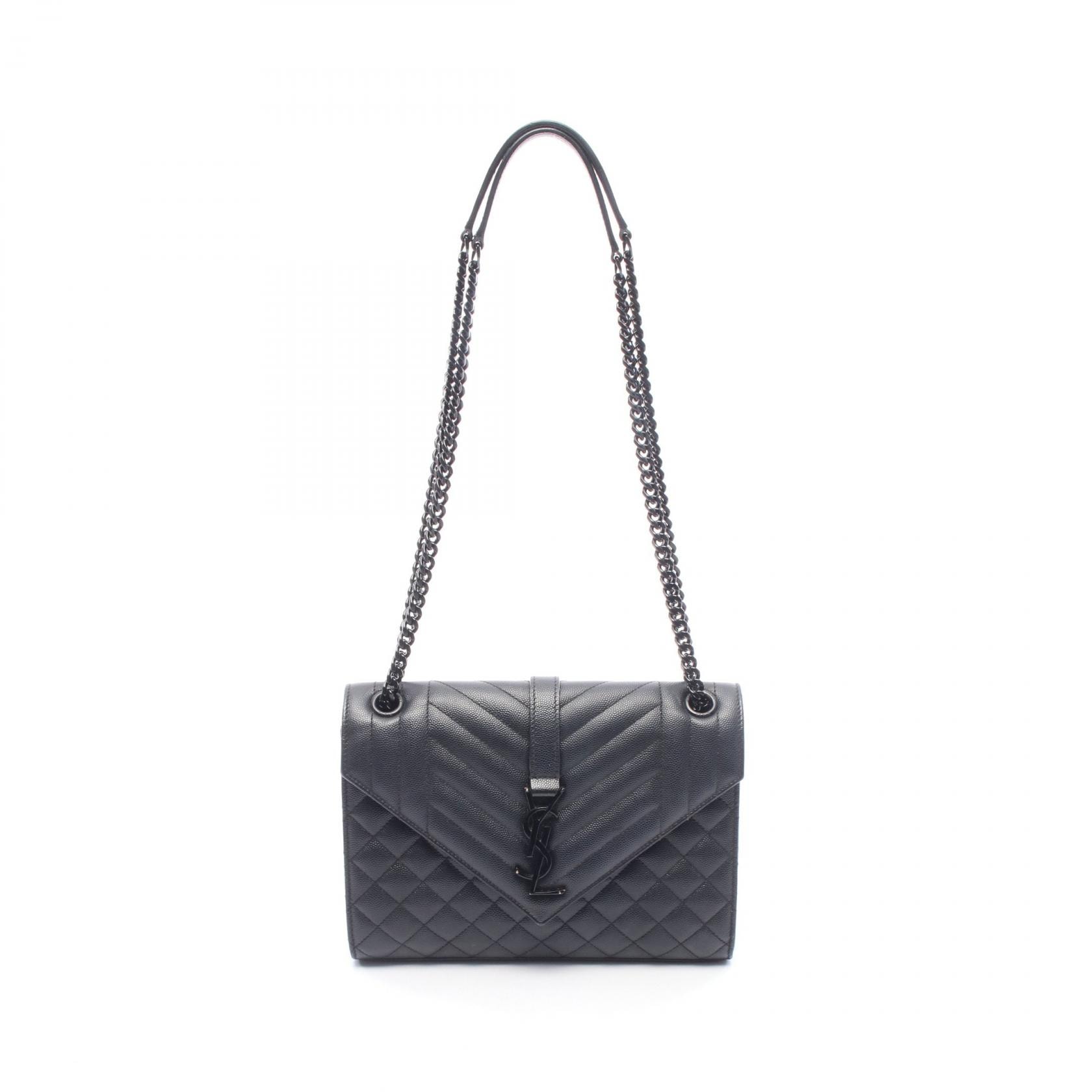 サンローランパリ SAINT LAURENT PARIS エンヴェロップ ミディアム ショルダーバッグ バッグ レザー レディース ブラック系 【中古】