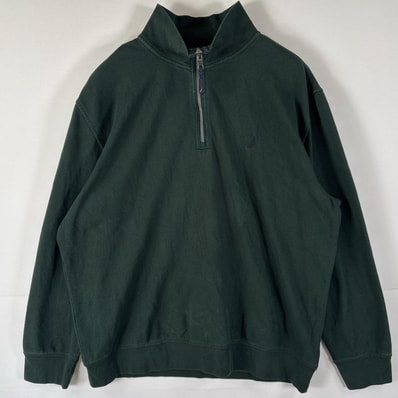 古着 ノーティカ NAUTICA スウェット ハーフジップ トレーナー ワンポイントロゴ 大きいサイズ プルオーバー 14041 グリーン メンズ