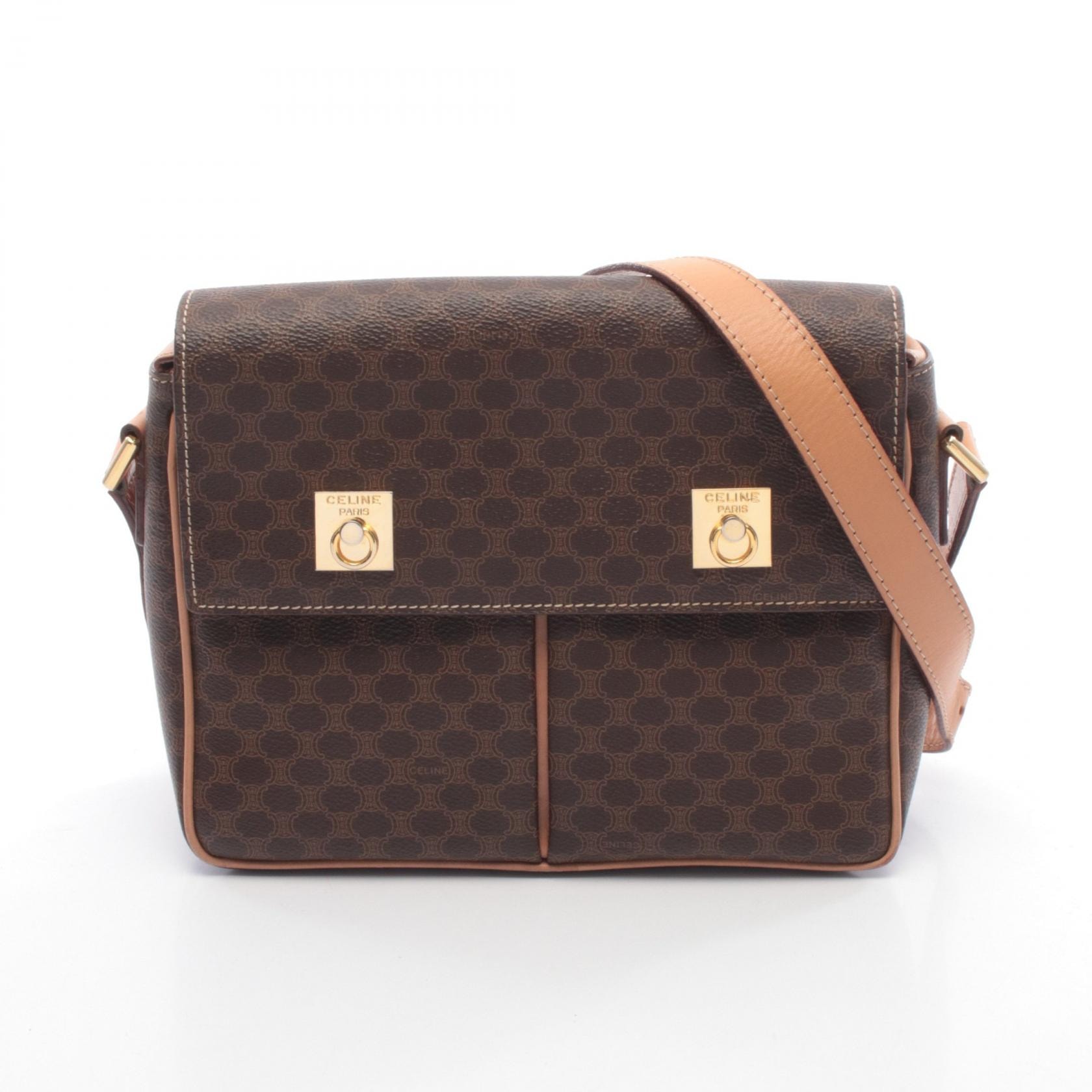 セリーヌ CELINE マカダム ショルダーバッグ バッグ PVCコーティングキャンバス レザー レディース ブラウン系 【中古】