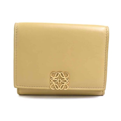 ロエベ LOEWE 三つ折り財布 アナグラム レザー イエローベージュ レディース【中古】 h32552i