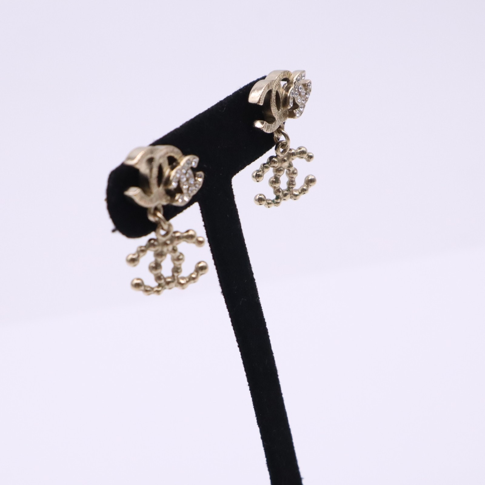 CHANEL シャネル トリプルココマーク ラインストーン アクセサリー ピアス GP キャッチなし - ピアス ゴールド GP レディース