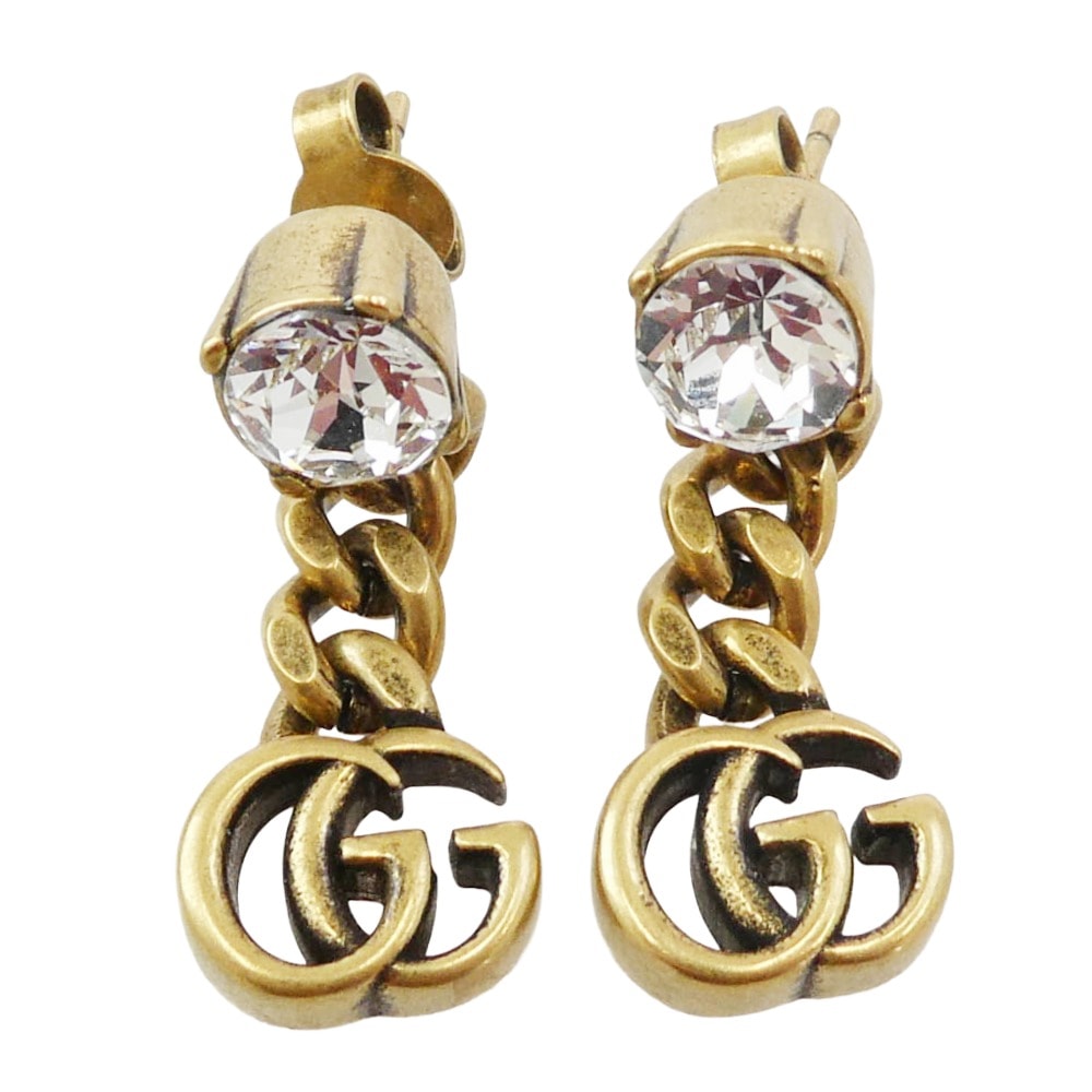 GUCCI グッチ ピアス Crystal Double G クリスタル ダブルG GG ラインストーン ピアス ゴールド系【中古】