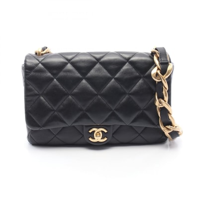 シャネル CHANEL ラージ フラップバッグ マトラッセ ショルダーバッグ バッグ レザー レディース ブラック系 AS3215 【中古】