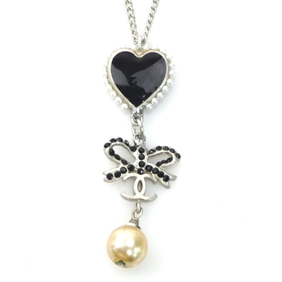 シャネル CHANEL ネックレス メタル/フェイクパール シルバー/ブラック レディース【中古】 56923a