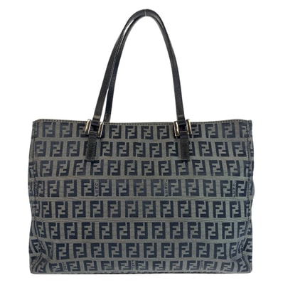 美品 FENDI フェンディ ズッキーノ ブラック 黒 グレー キャンバス レザー/ トートバッグ ショルダーバッグ 602328 【中古】