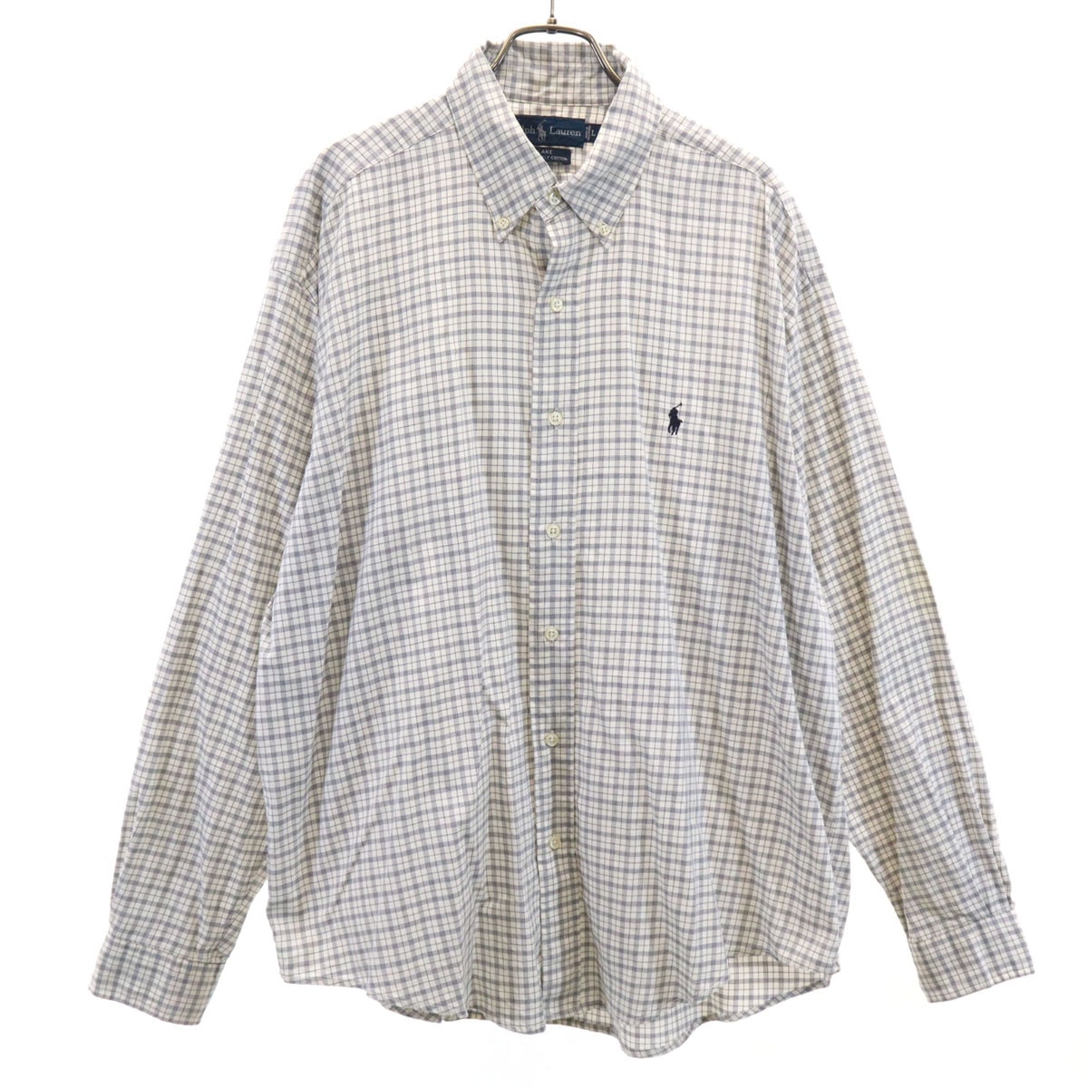 RALPH LAUREN ラルフローレン チェック柄 長袖 ボタンダウンシャツ L ホワイト