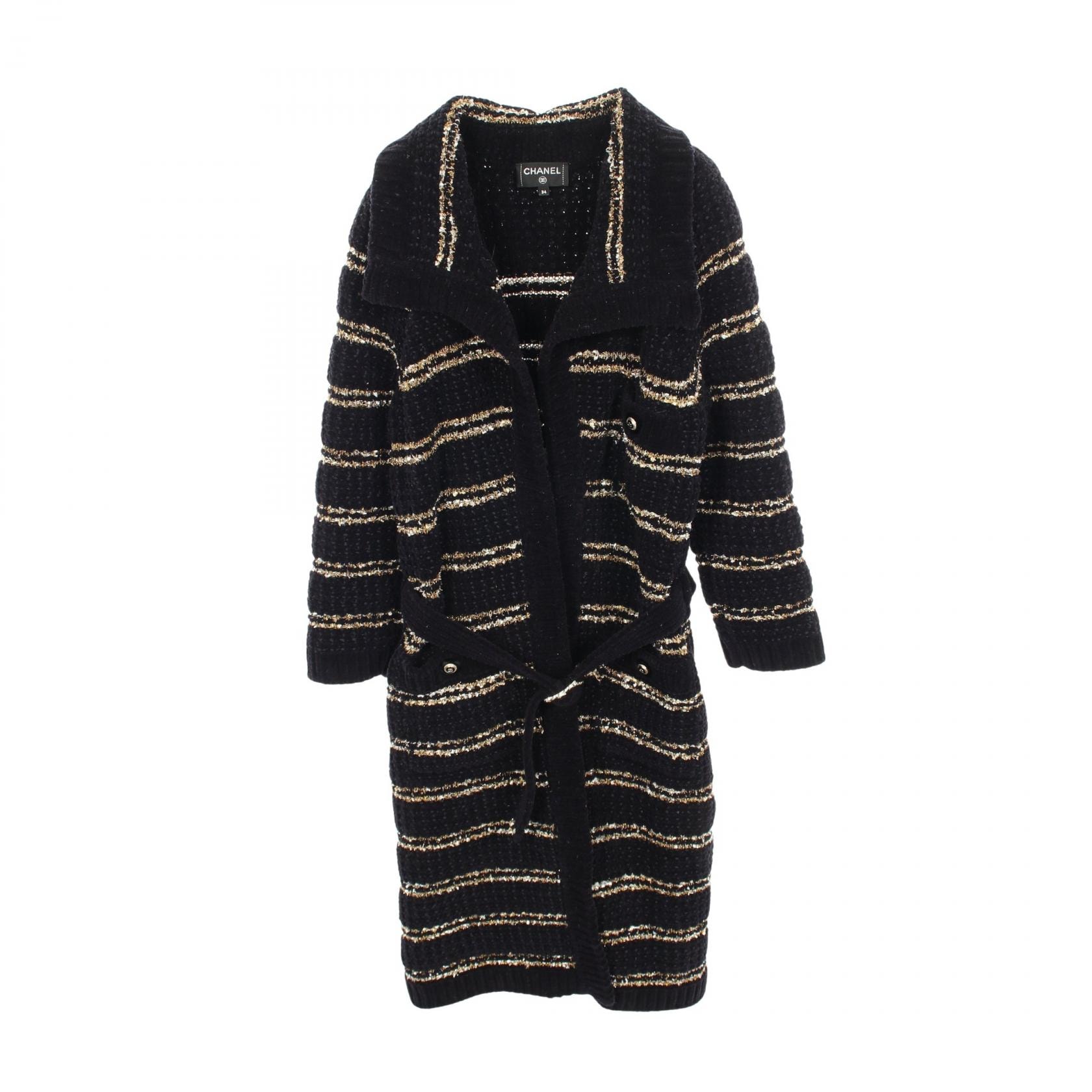 シャネル CHANEL ココマークボタン ニット 衣料品 アウター ウール ポリエステル レディース ネイビー系 / ホワイト系 / ゴールド系 P64760K60668 【中古】