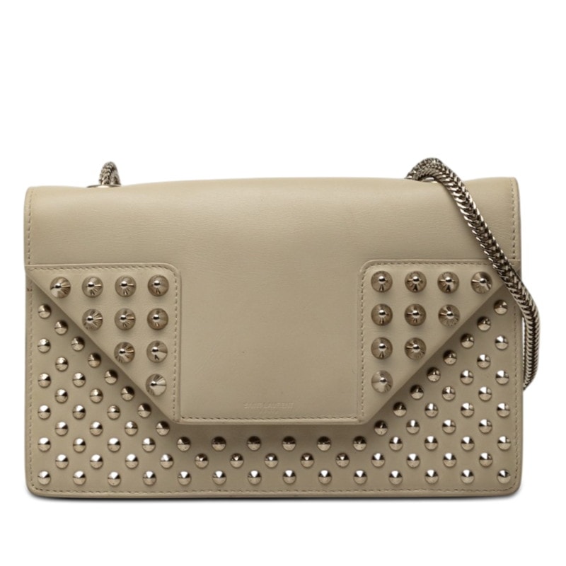 サンローラン ベティ スタッズ チェーン ショルダーバッグ 315681 グレーベージュ系 レザー レディース SAINT LAURENT 【中古】