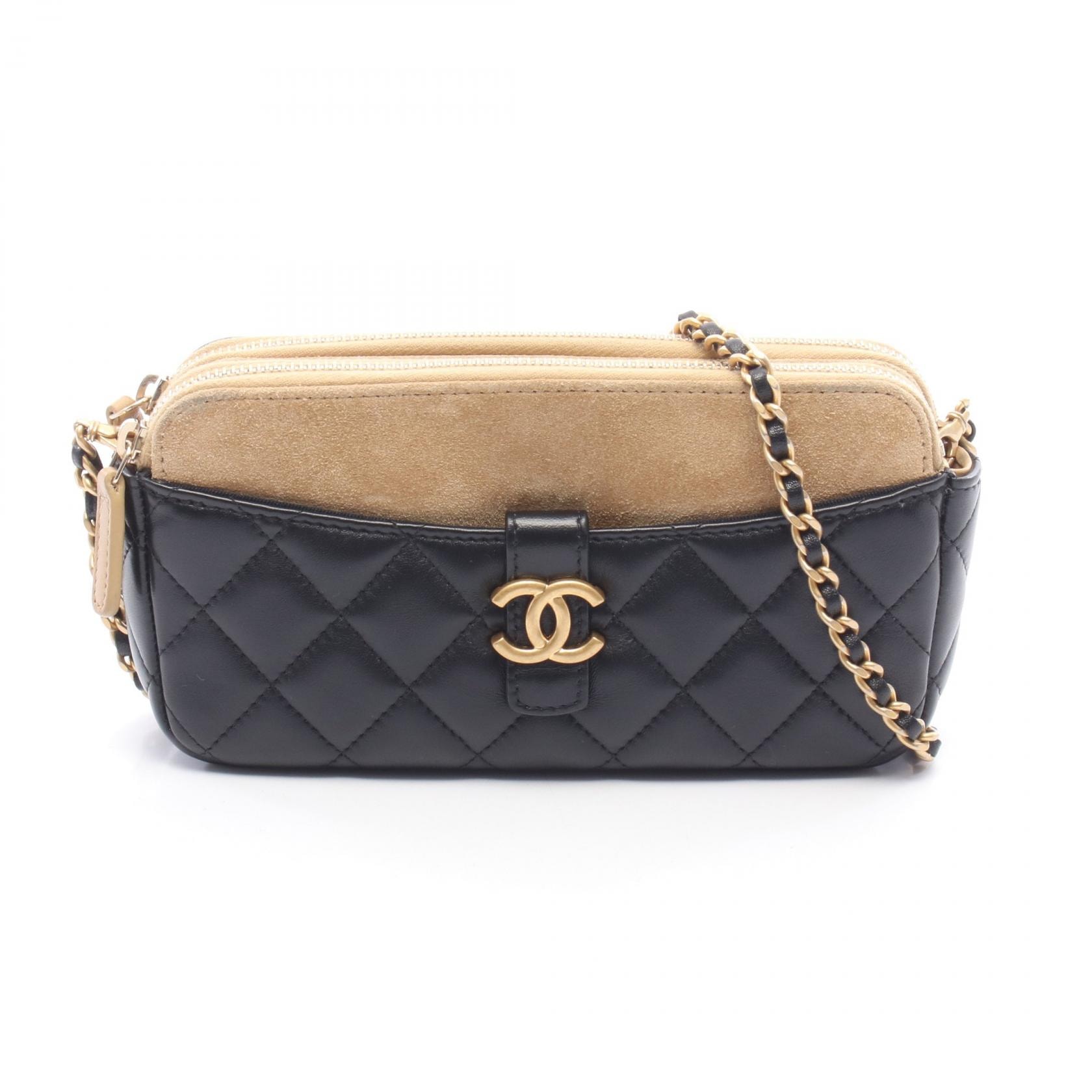 シャネル CHANEL マトラッセ フォンケース ショルダーバッグ バッグ ラムスキン(羊革) スウェード レディース ブラック系 / ブラウン系 AP4743 【中古】