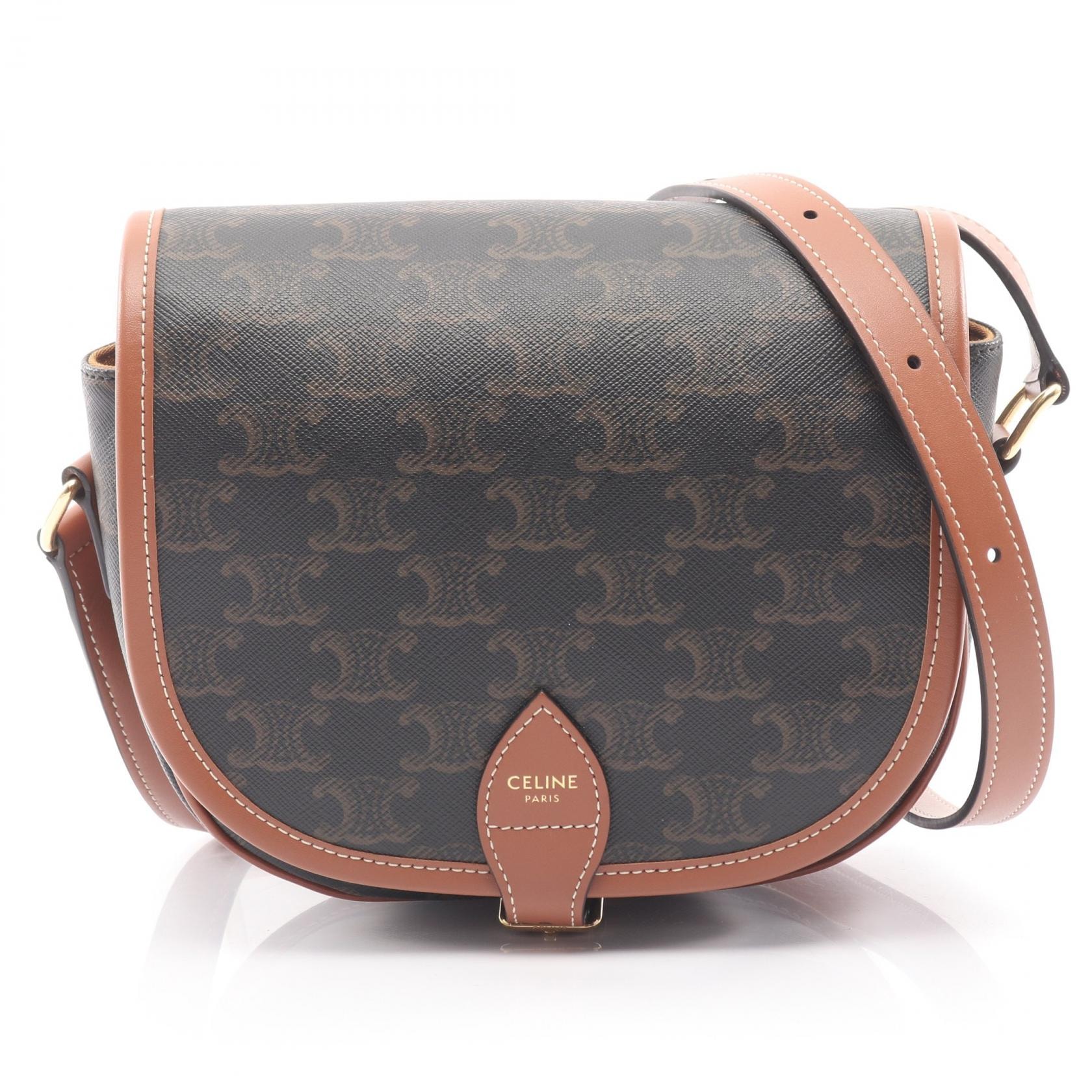 セリーヌ CELINE フォルコ ミディアムバッグ トリオンフ ショルダーバッグ バッグ PVCコーティングキャンバス レザー レディース ブラック系 / ブラウン系 191502BZJ.04LU 【中古】