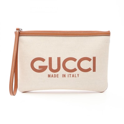 グッチ GUCCI ロゴ セカンドバッグ クラッチバッグ バッグ キャンバス レザー レディース アイボリー系 / ブラウン系 777165 【中古】