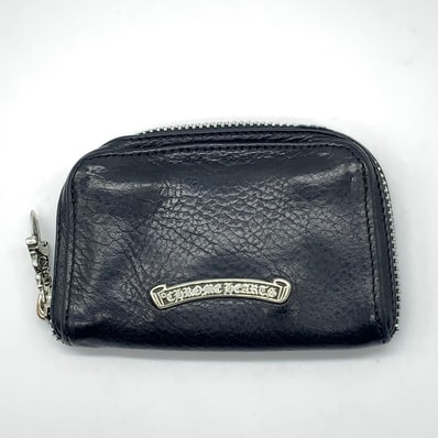 Chrome Hearts Coin Case Dagger Round Zip Leather Wallet "Black/Silver"