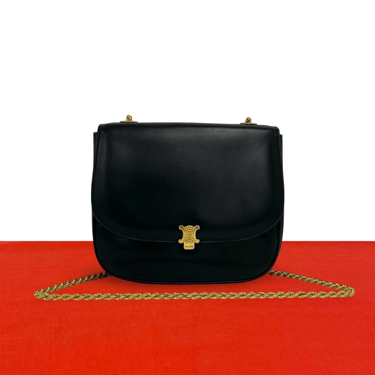 CELINE セリーヌ トリオンフ ロゴ 金具 レザー ショルダーバッグ ブラック
 30156