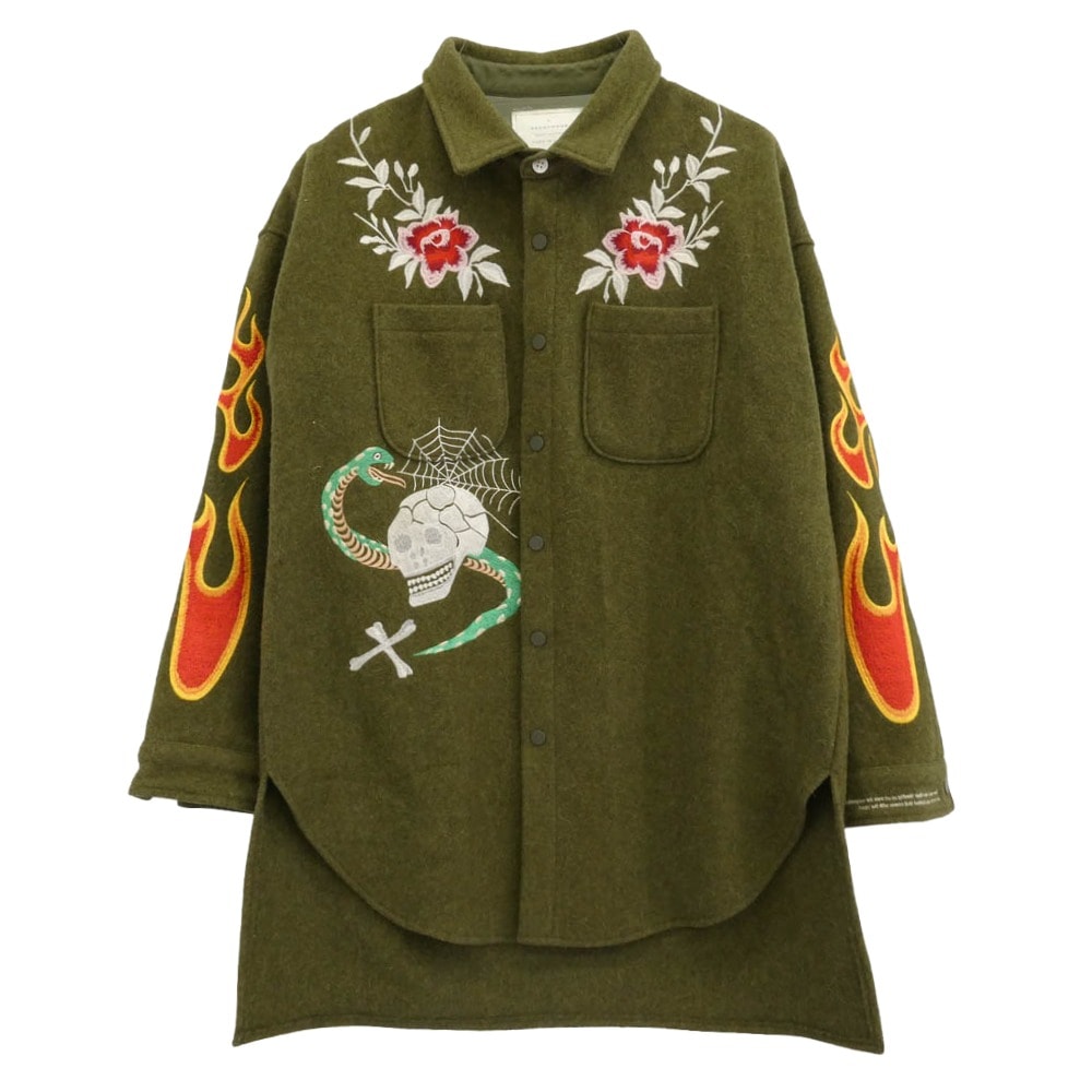 READY MADE レディメイド ジャケット OVERSIZE SHIRT オーバーサイズ ブランケット シャツ ジャケット モスグリーン系 マルチカラー系 2【中古】