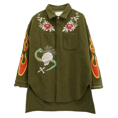 READY MADE レディメイド ジャケット OVERSIZE SHIRT オーバーサイズ ブランケット シャツ ジャケット モスグリーン系 マルチカラー系 2【中古】
