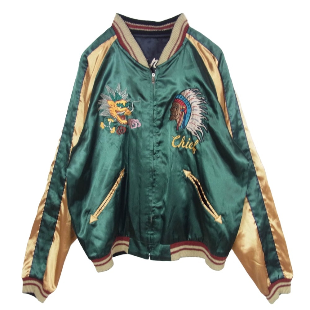 TAILOR TOYO テイラー東洋 スカジャン 07AW TT11381 舞妓 × CHIEF リバーシブル サテン スカジャン ブラック系 グリーン系 L【中古】