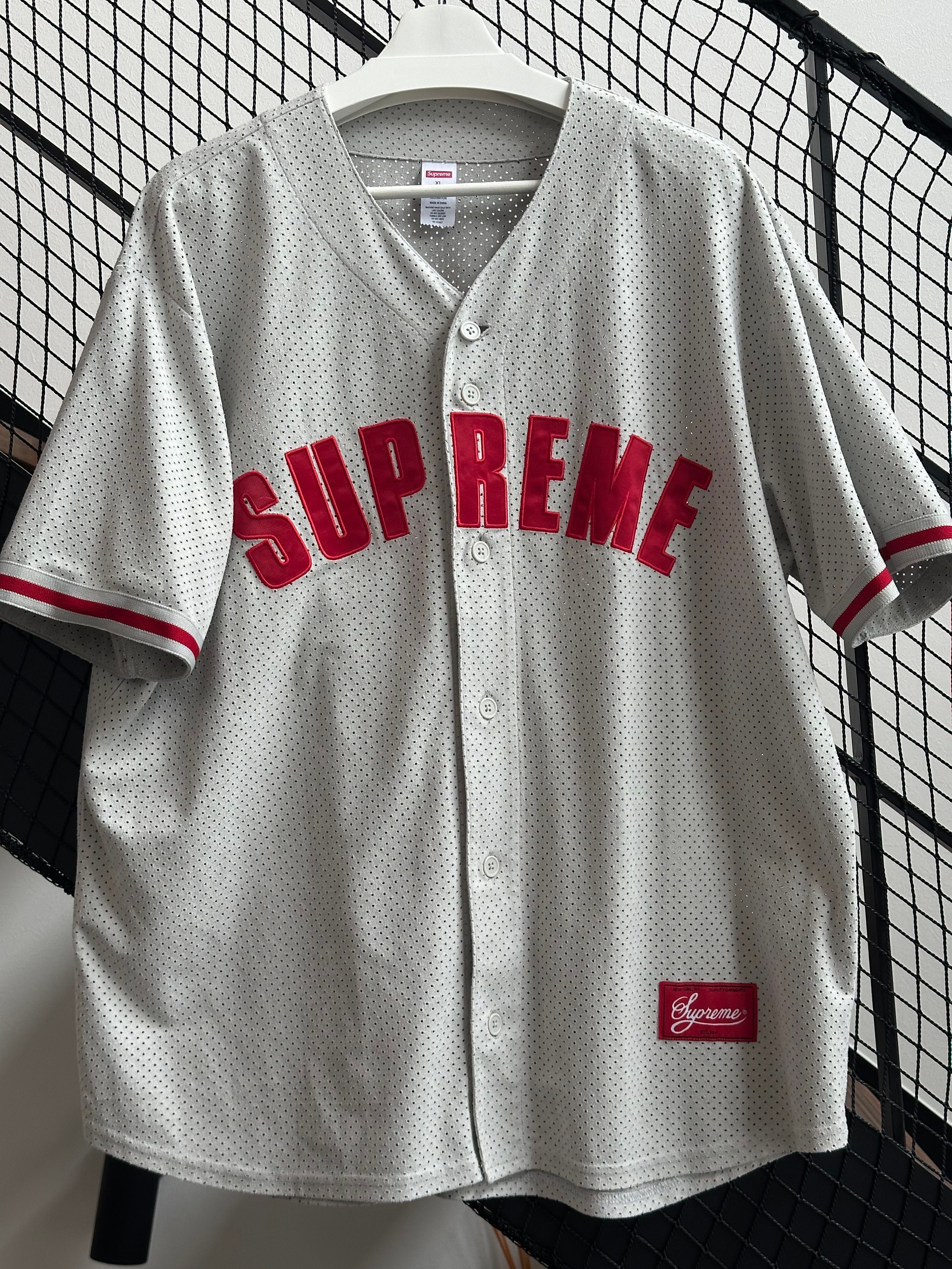 Supreme Ultrasuede Mesh Baseball Jersey "Grey"