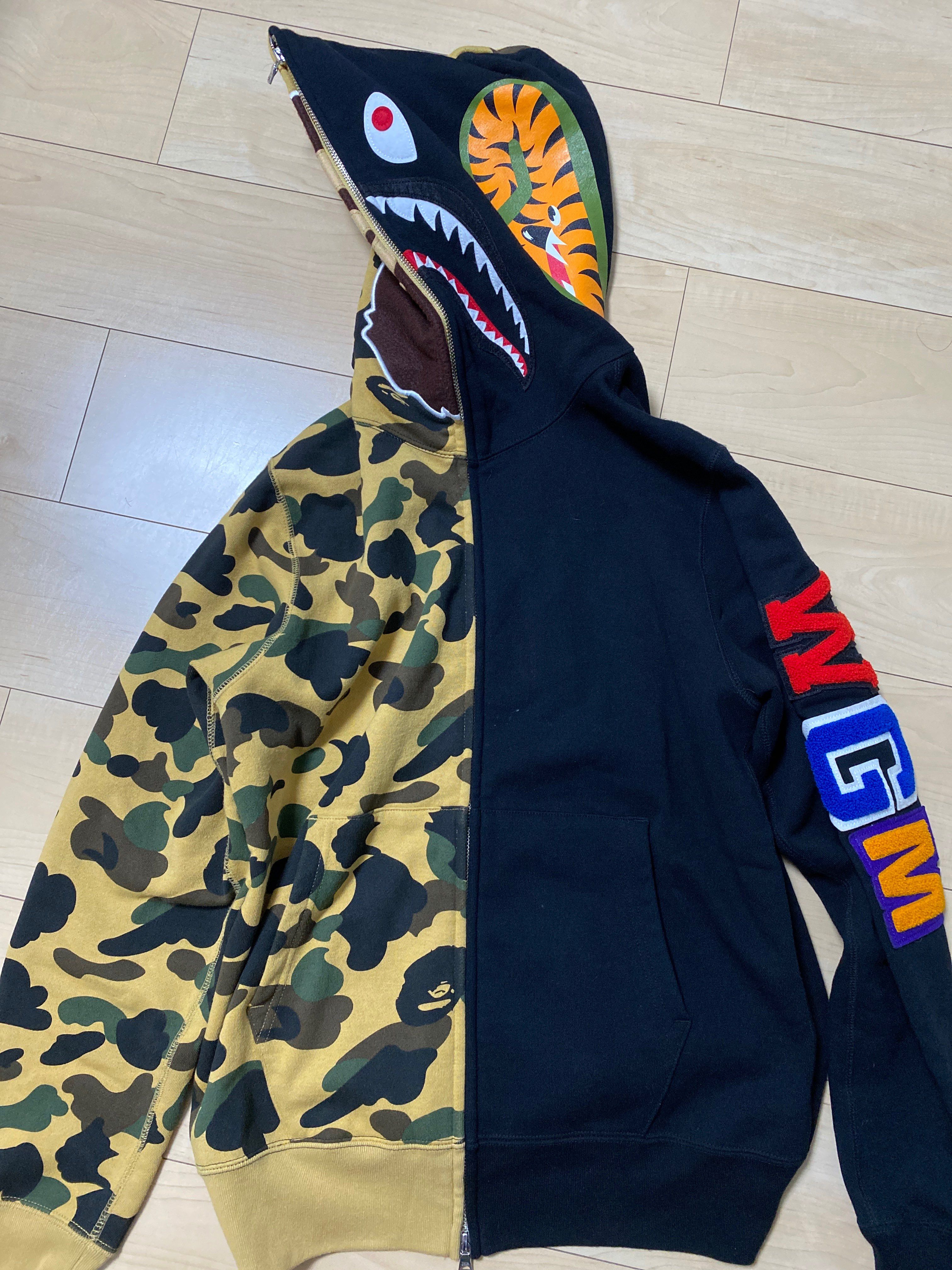 A BATHING APE 1st Camo Half and Half Full Zip Hoodie "Yellow/Black"
