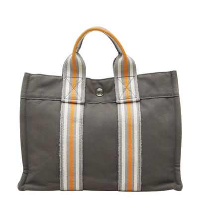 エルメス フールトゥ トートPM ハンドバッグ グレー オレンジ ホワイト シルバー コットン レディース HERMES 中古