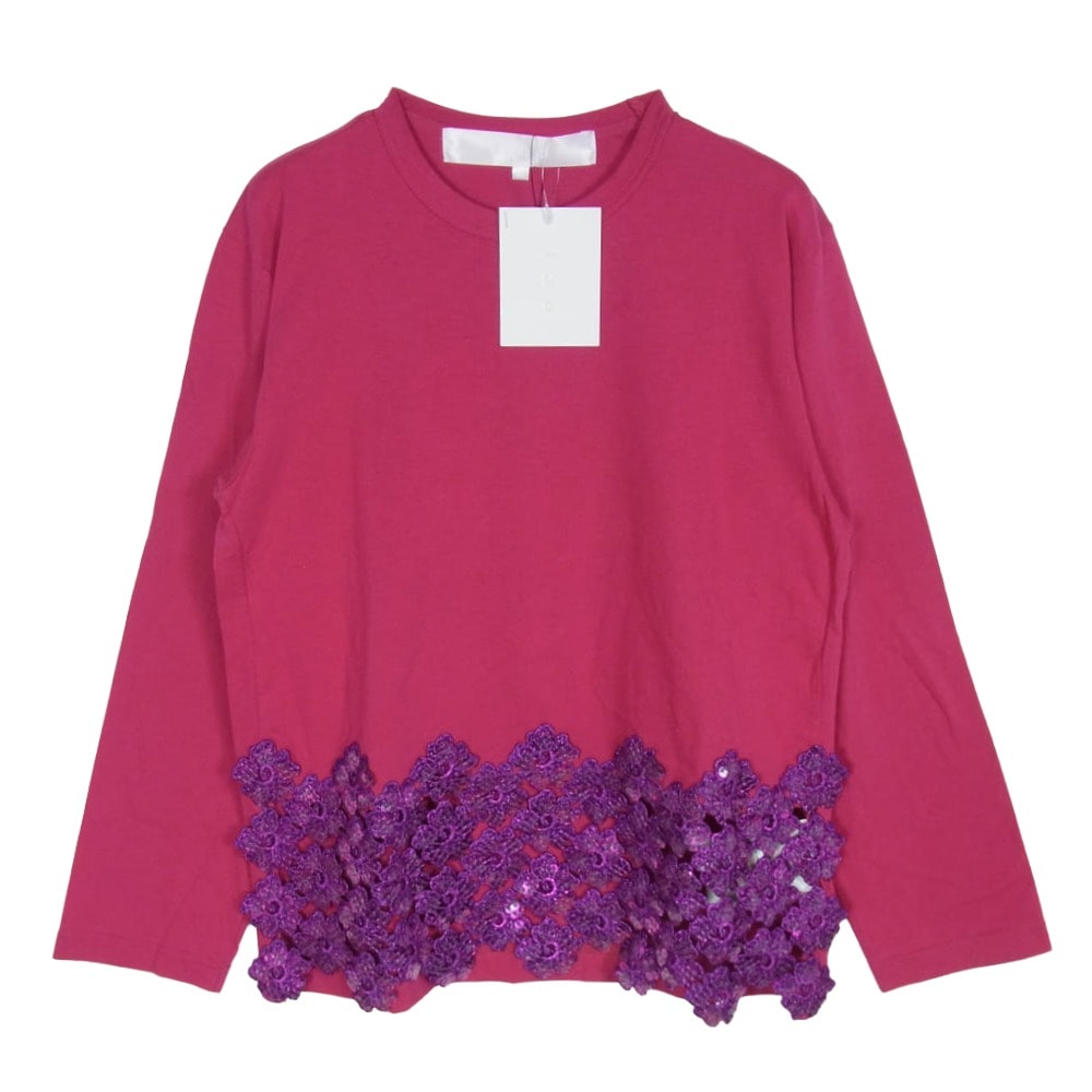 tao COMME des GARCONS タオ コムデギャルソン Tシャツ 25AW TP-T010-051 スパンコールレースデザインクルーネック 長袖 カットソー Tシャツ ピンク系 M【極上美品】【中古】