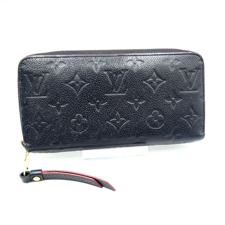 LOUIS VUITTON(ルイ・ヴィトン)ジッピーウォレット モノグラム・アンプラント 長財布 ラウンドファスナー ネイビー レザー ゴールド金具 レディース【中古】