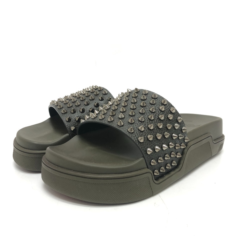 クリスチャンルブタン Christian Louboutin フルファンスリッパ 1211099 スパイク 靴 シューズ サンダル ラバー カーキ グリーン 未使用