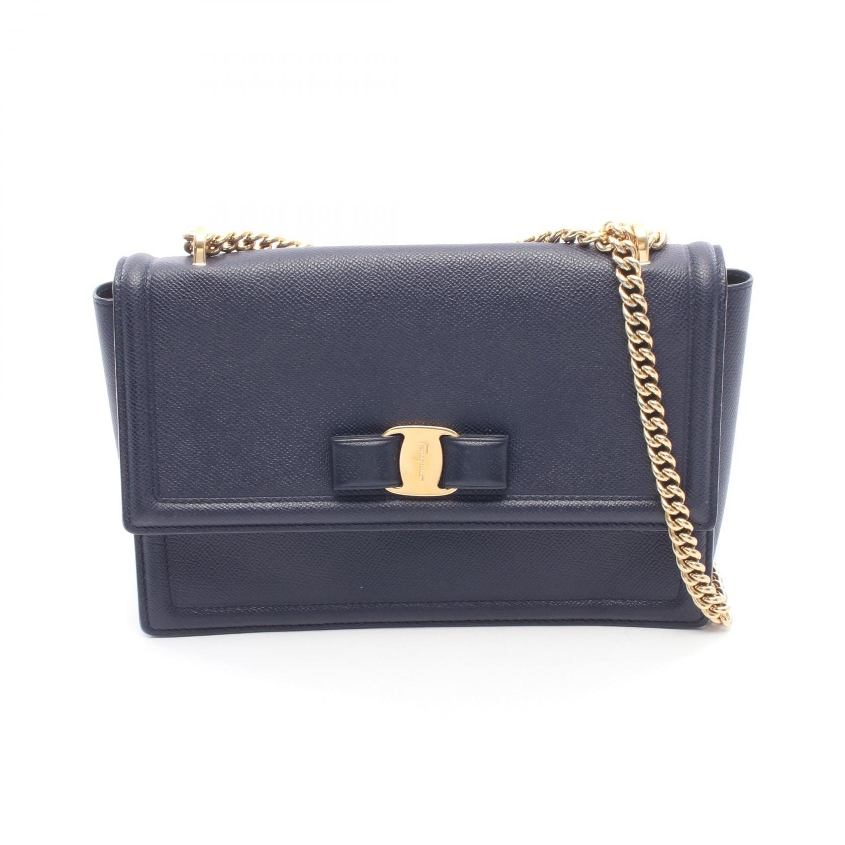 サルヴァトーレフェラガモ Salvatore Ferragamo ヴァラリボン ショルダーバッグ バッグ レザー レディース ネイビー系 21-G462 【中古】