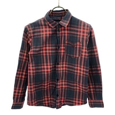 Emporio Armani エンポリオアルマーニ チェック柄 ロゴ刺繍 長袖 シャツ 10A レッド系