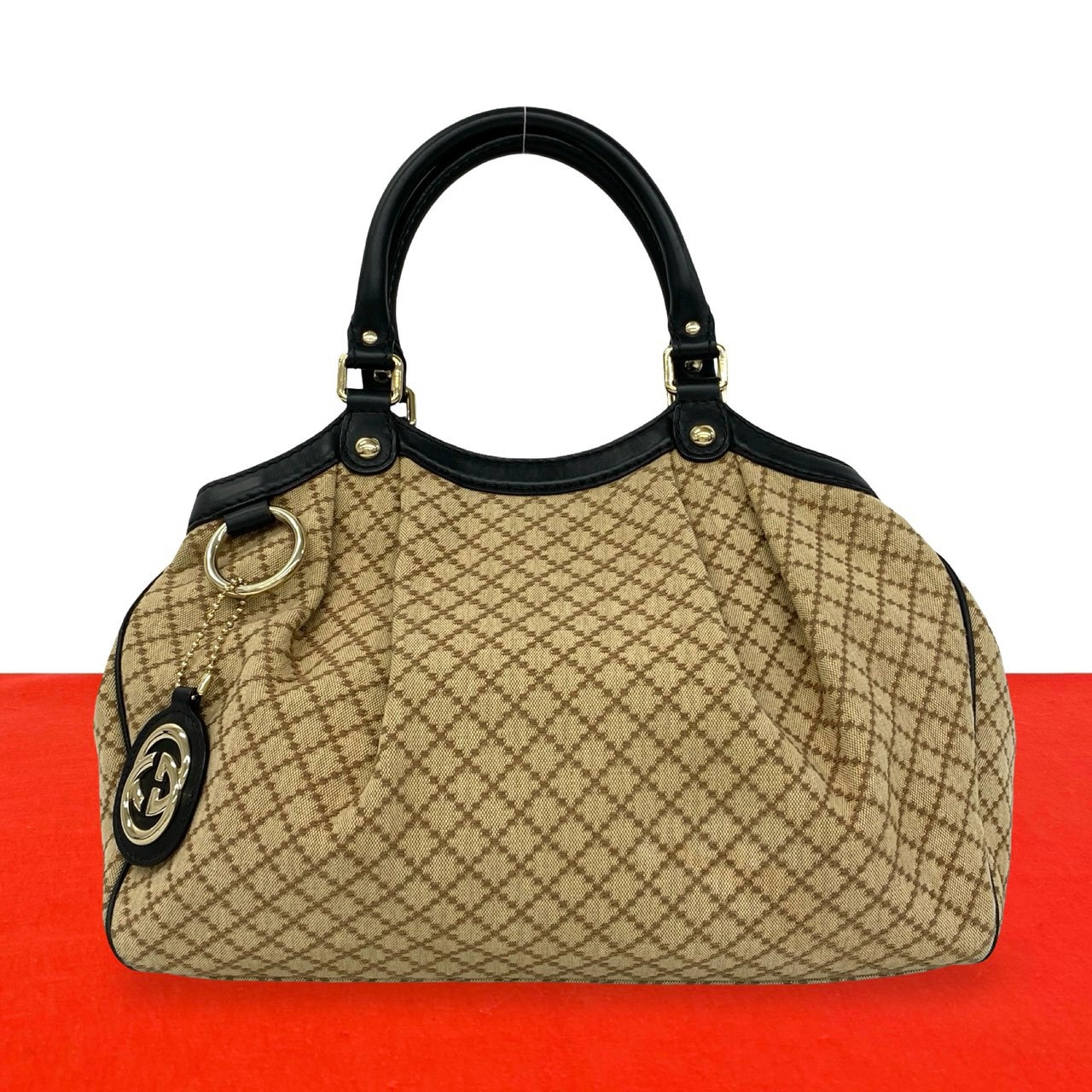 GUCCI グッチ スーキー ディアマンテ キャンバス レザー トートバッグ ベージュ
 60291